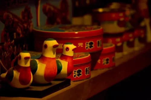 Beautifully wrapped Japanese omiyage souvenirs at a gift shop