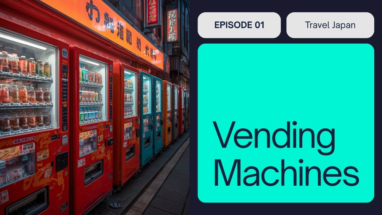 Rows of colorful Japanese vending machines on a city street